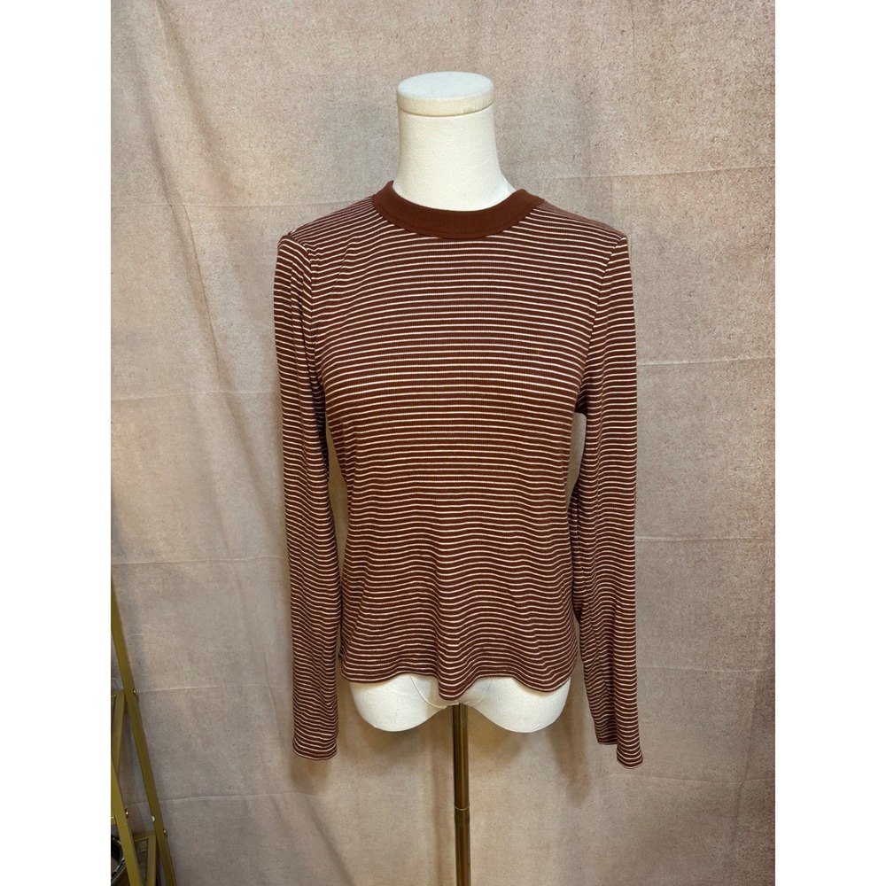 Abercrombie & Fitch Soft AF Essentials Brown Striped Ribbed Long Sleeve Top M
